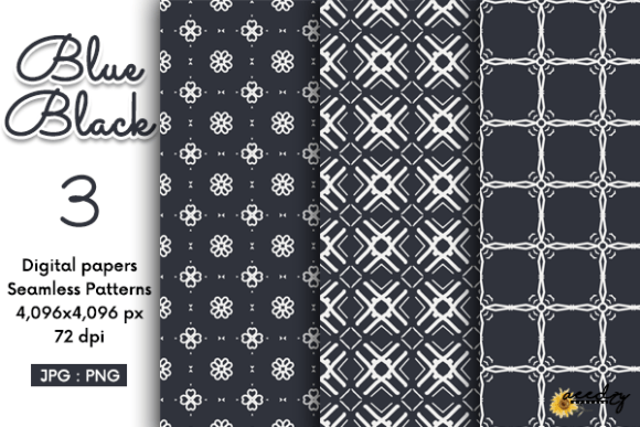 Blue Black Color Seamless Patterns Set