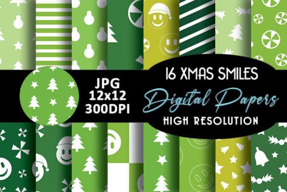 Green Smile Face Christmas Patterns