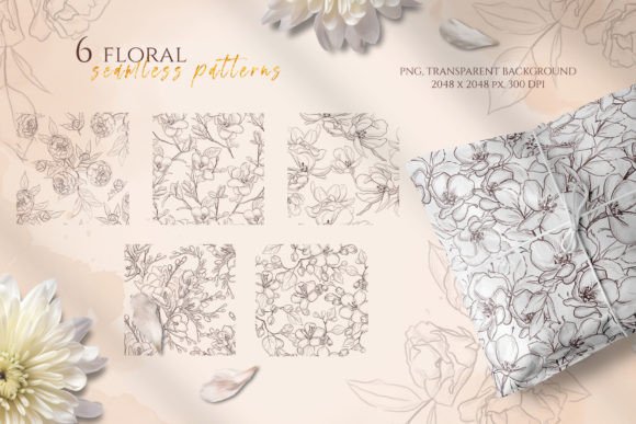 Line Art Floral Seamless Patterns