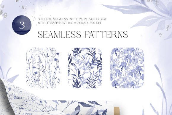 Navy Blue Watercolor Floral Patterns