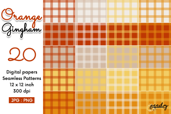 Orange Gingham Seamless Patterns Set