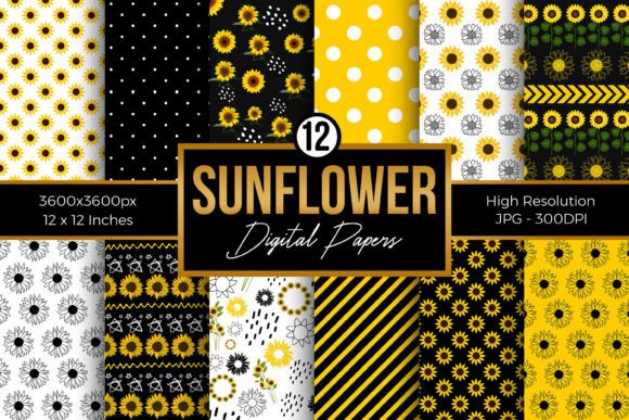 Sunflower Doodle Digital Paper Patterns