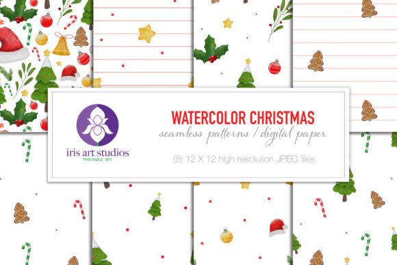 Watercolor Christmas Patterns, Seamless