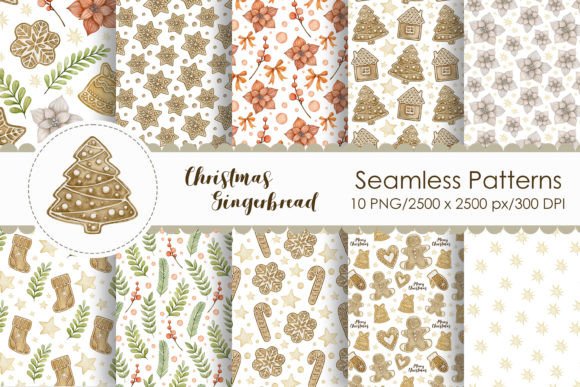 Watercolor Gingerbread Seamless Patterns